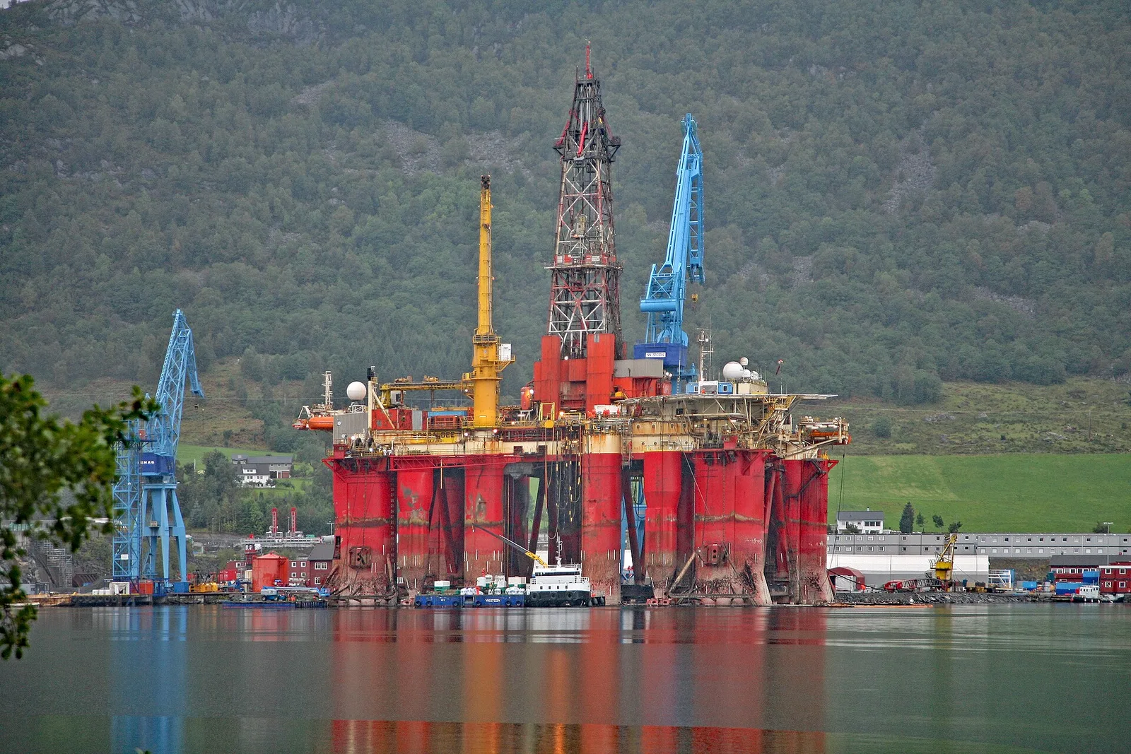 A drilling platform in an industrial shipyard in Norway